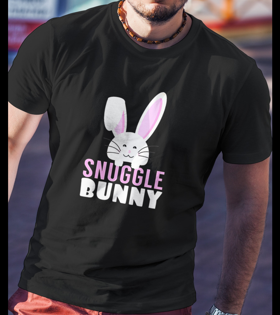 Snuggle Bunny Rabbit Cute Pink Eared Cartoon T-Shirt