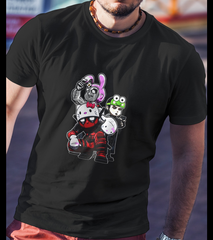 Team Hello Kitty Deadpool Anime Cosplay Collaboration Characters T-Shirt