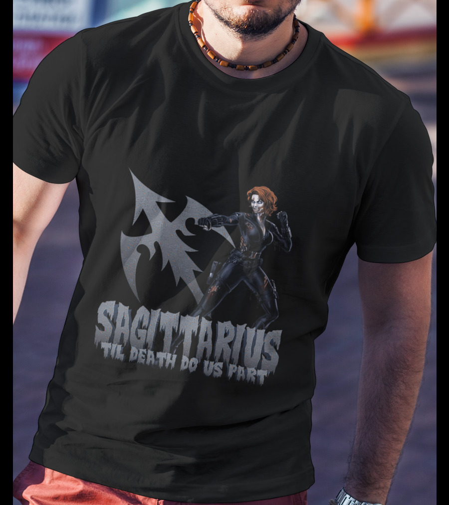 Sagittarius 'Til Death Do Us Part Black Widow Marvel Fans T-Shirt