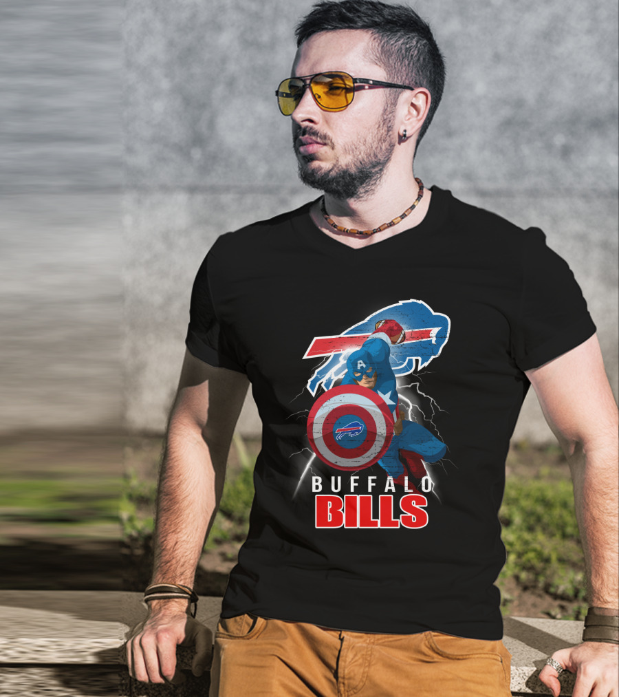 Captain America Buffalo Bills Nfl Superhero Collaboration T-Shirt