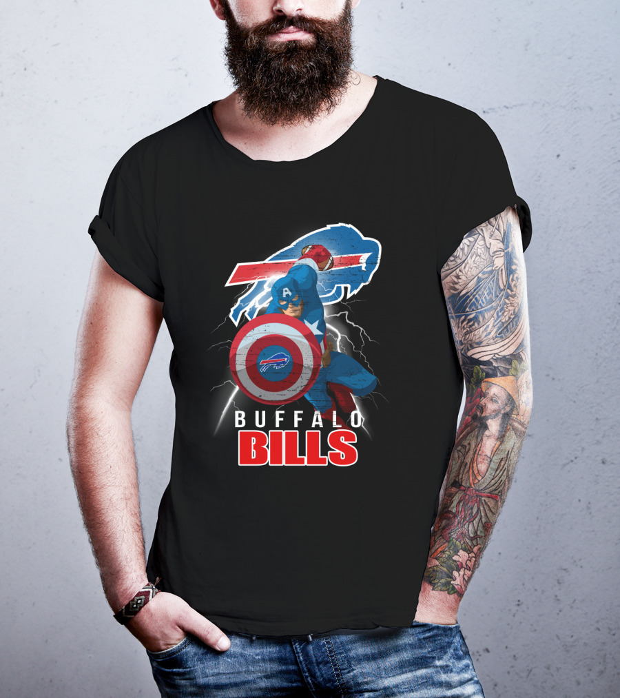Captain America Buffalo Bills Nfl Superhero Collaboration T-Shirt