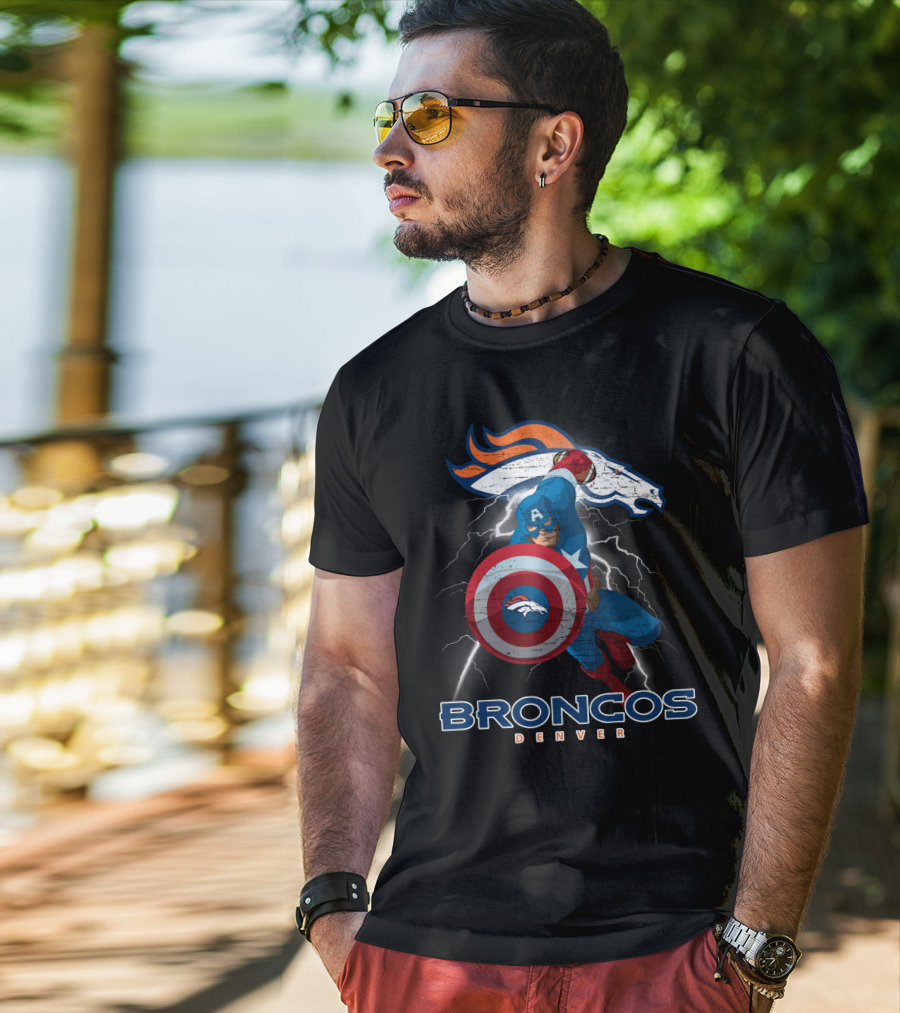 Broncos Denver Captain America Shield Nfl Crossover T-Shirt