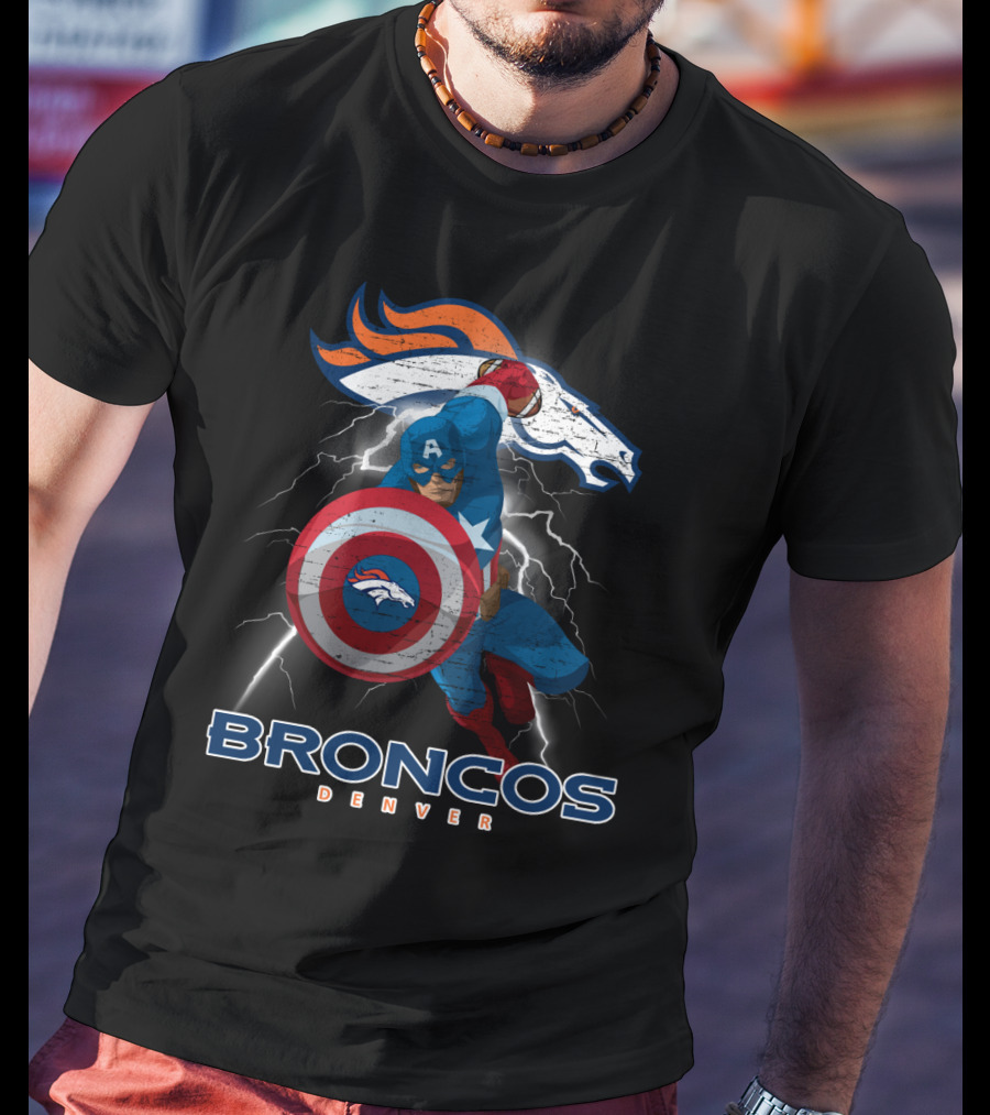 Broncos Denver Captain America Shield Nfl Crossover T-Shirt