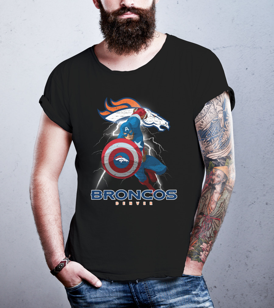 Broncos Denver Captain America Shield Nfl Crossover T-Shirt