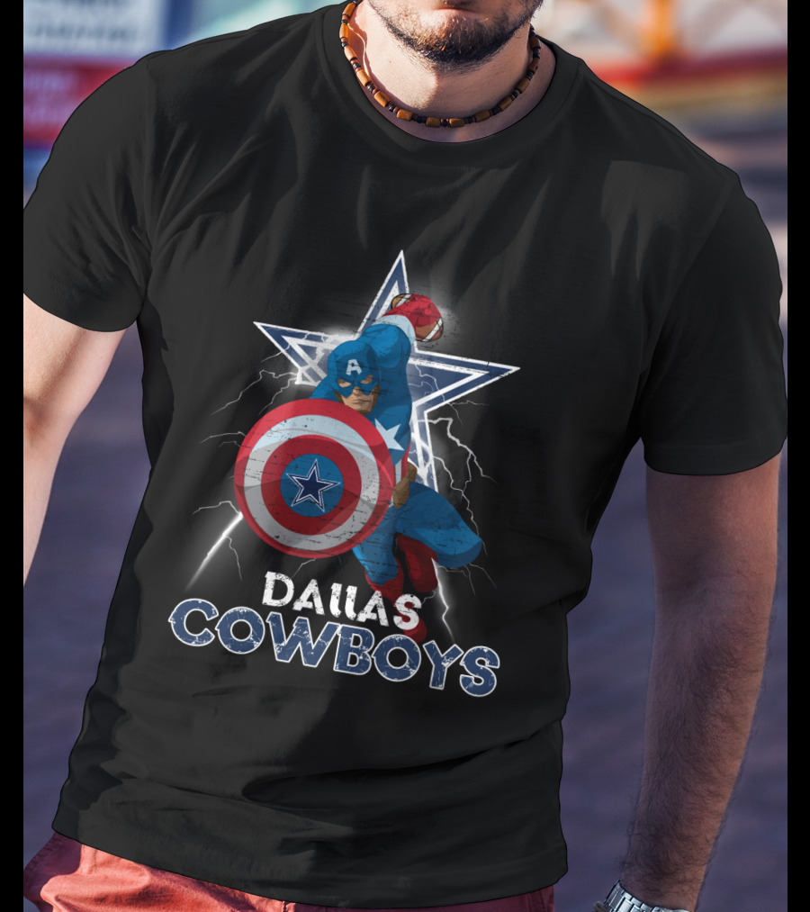 Captain America Dallas Cowboys Marvel Nfl Collaboration T-Shirt