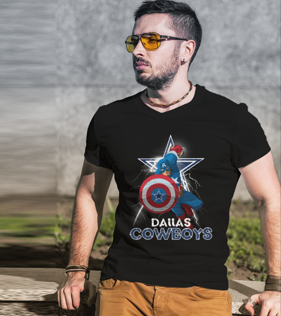 Captain America Dallas Cowboys Marvel Nfl Collaboration T-Shirt