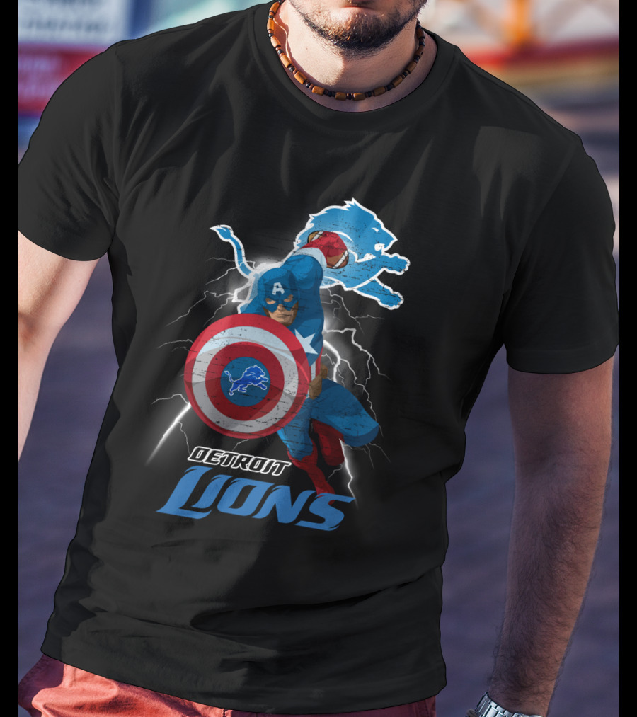 Captain America Detroit Lions Nfl Marvel Crossover T-Shirt