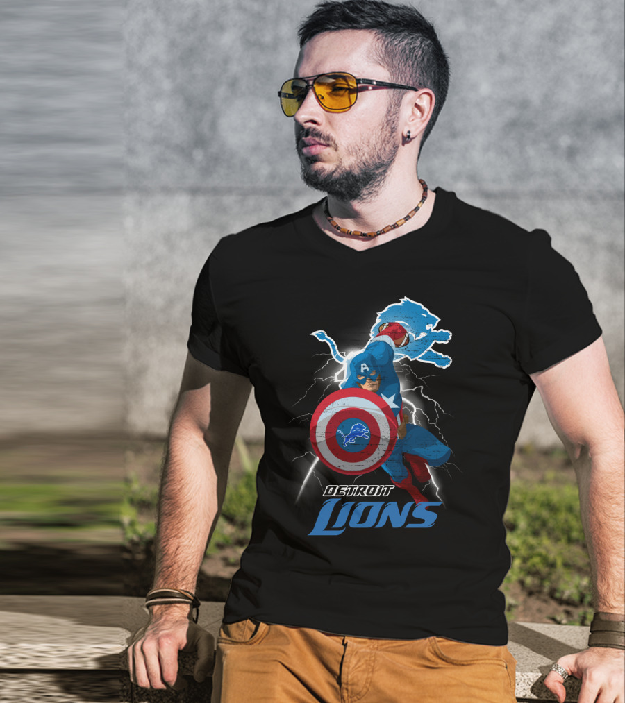 Captain America Detroit Lions Nfl Marvel Crossover T-Shirt