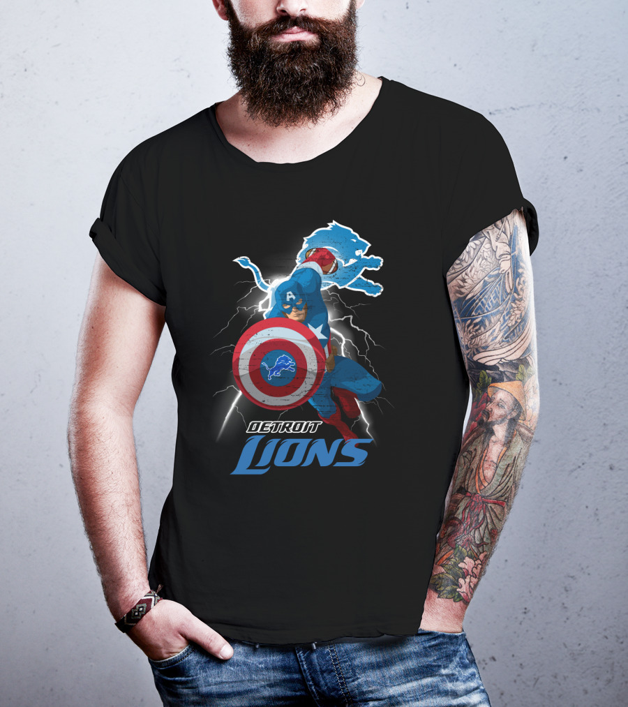 Captain America Detroit Lions Nfl Marvel Crossover T-Shirt