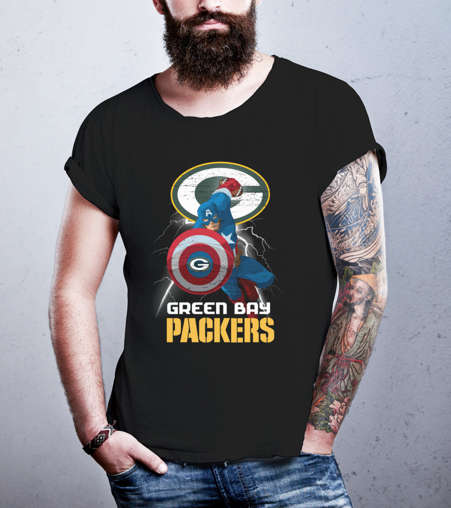Green Bay Packers Captain America Shield Nfl Crossover T-Shirt