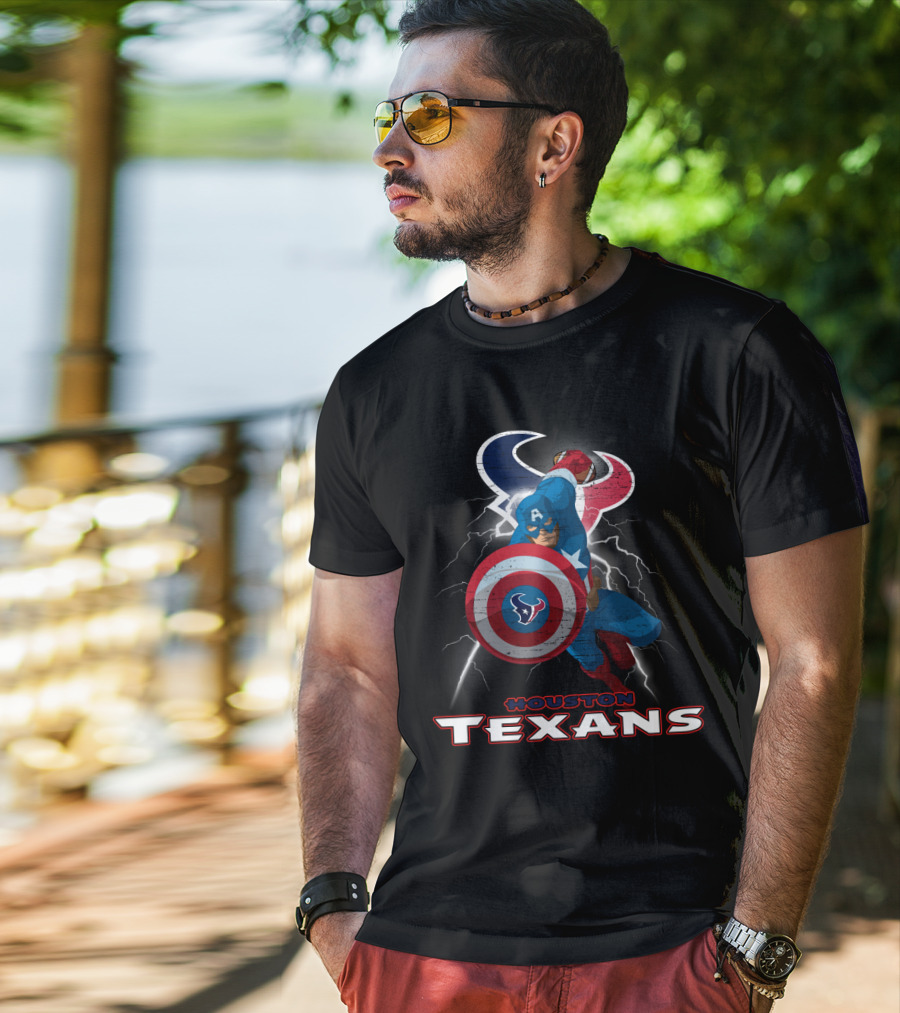 Houston Texans Captain America Nfl Lightning Shield T-Shirt