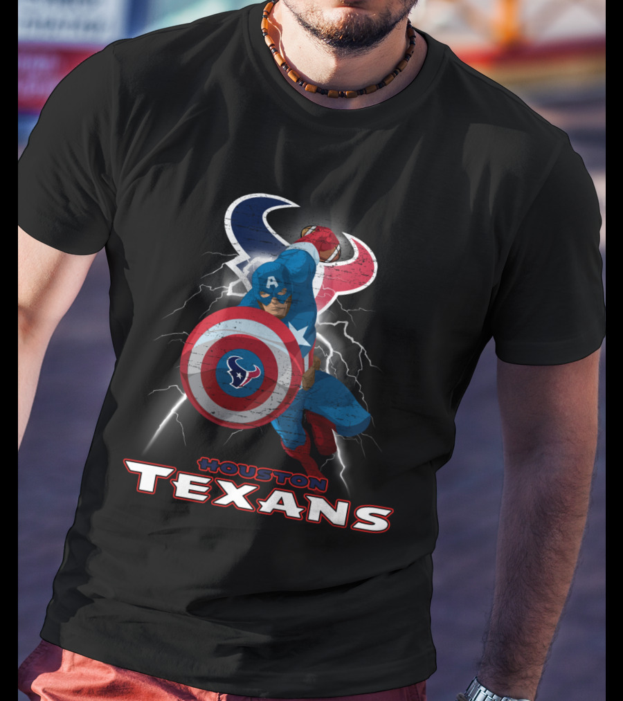 Houston Texans Captain America Nfl Lightning Shield T-Shirt