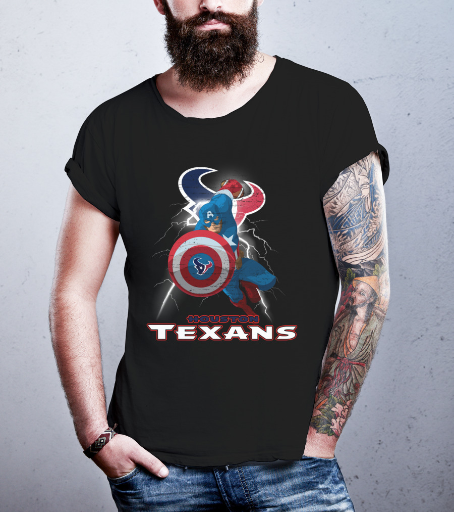 Houston Texans Captain America Nfl Lightning Shield T-Shirt