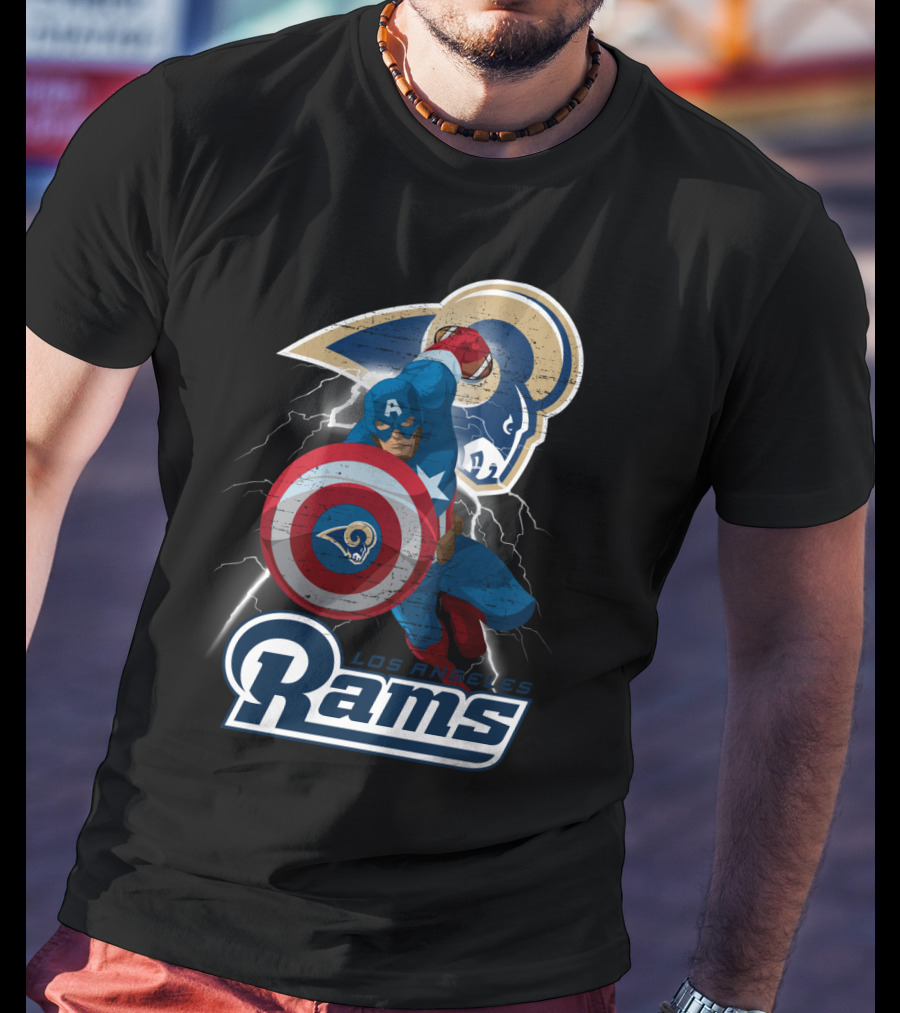 Captain America Rams Los Angeles Nfl Football Shield Hero Crossover T-Shirt