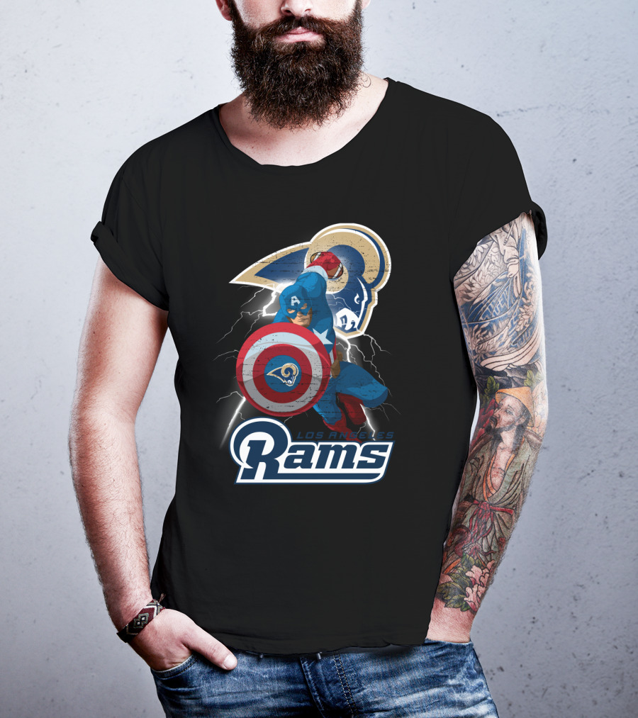 Captain America Rams Los Angeles Nfl Football Shield Hero Crossover T-Shirt