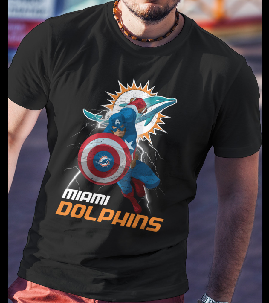 Captain America Miami Dolphins Nfl Lightning Action T-Shirt