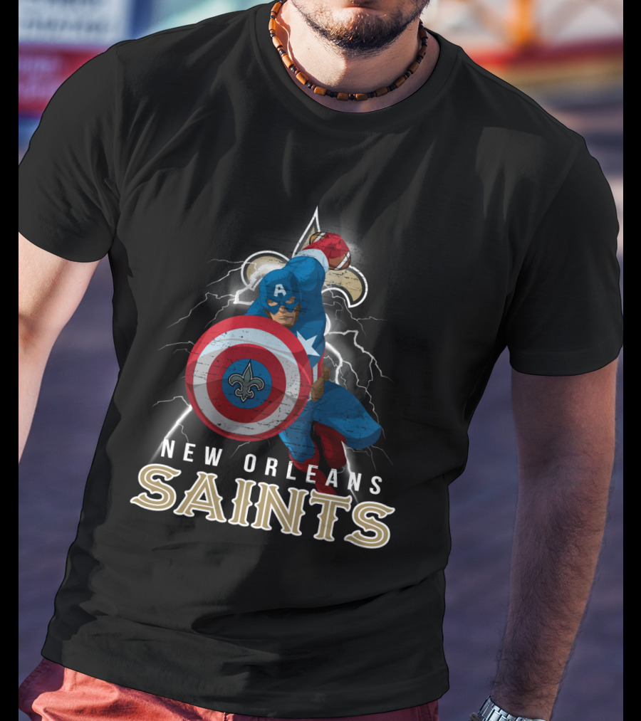 New Orleans Saints Captain America Nfl Fleur-De-Lis Football Shield T-Shirt