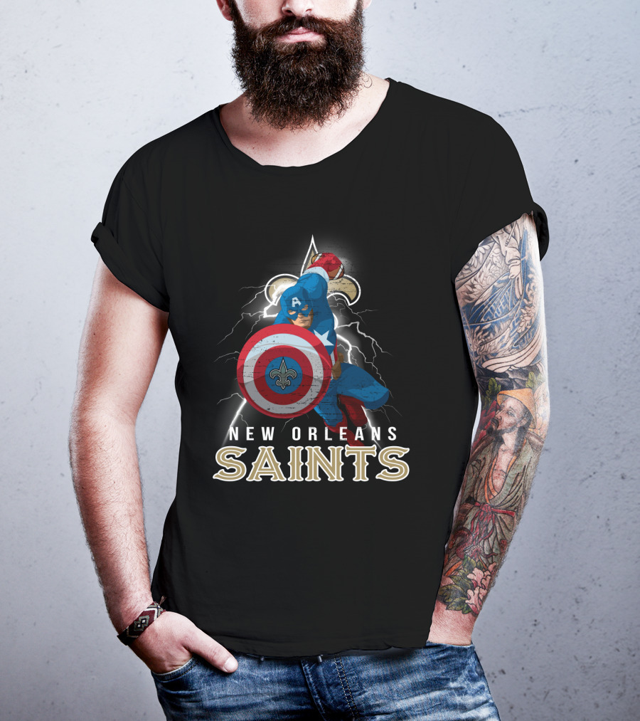 New Orleans Saints Captain America Nfl Fleur-De-Lis Football Shield T-Shirt