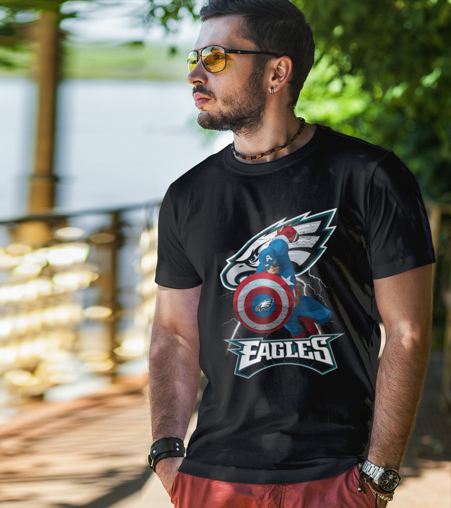 Philadelphia Eagles Captain America Nfl Shield T-Shirt