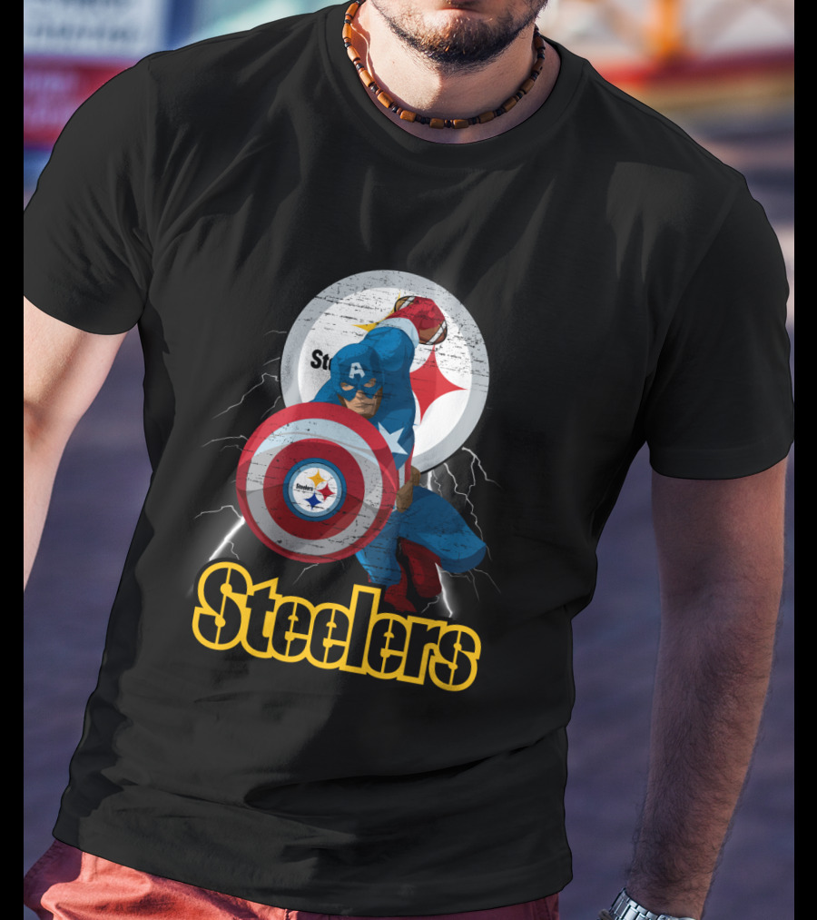 Captain America Steelers Nfl Logo With Shield And Helmet T-Shirt