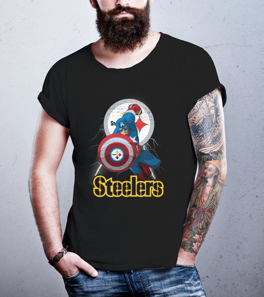 Captain America Steelers Nfl Logo With Shield And Helmet T-Shirt