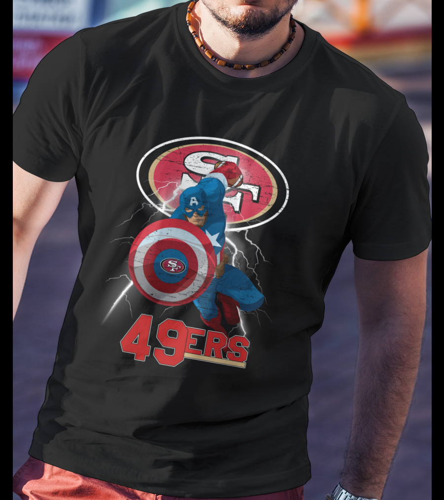 Captain America San Francisco 49ers 49ers Nfl Shield Logo Lightning T-Shirt