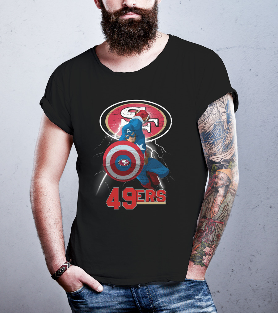 Captain America San Francisco 49ers 49ers Nfl Shield Logo Lightning T-Shirt