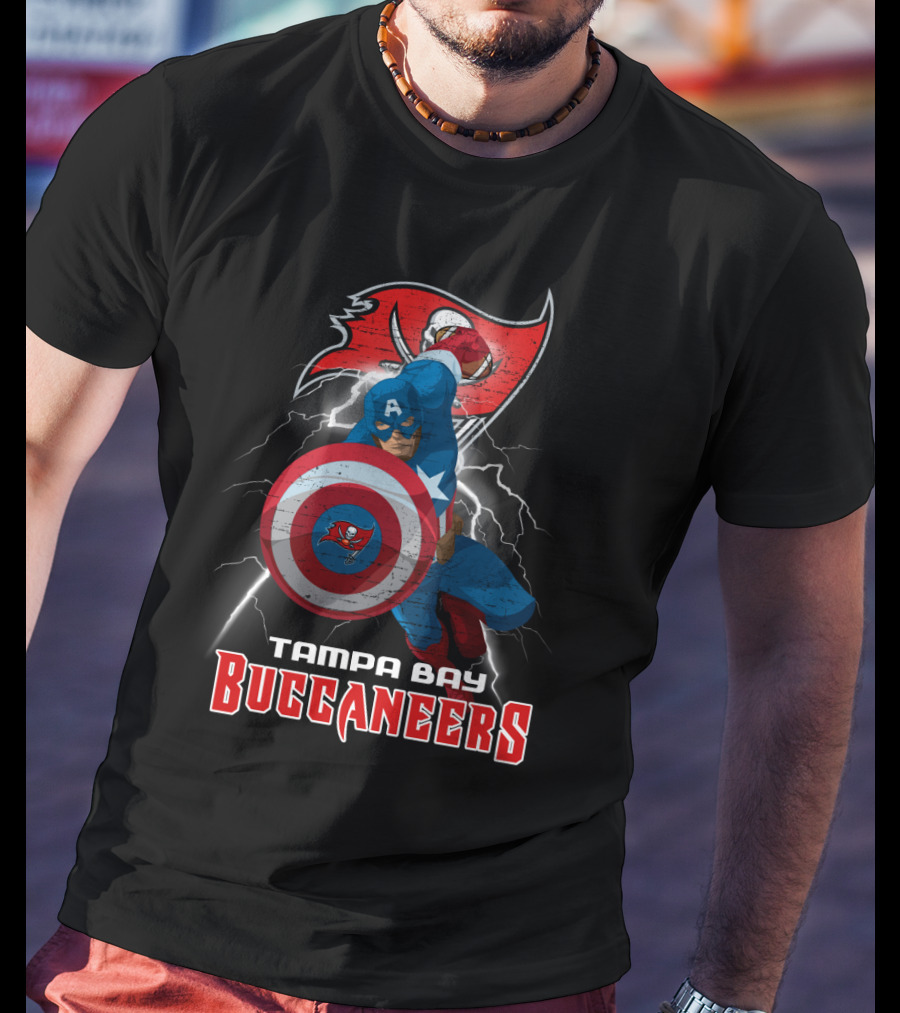 Captain America Tampa Bay Buccaneers Nfl Shield Lightning T-Shirt