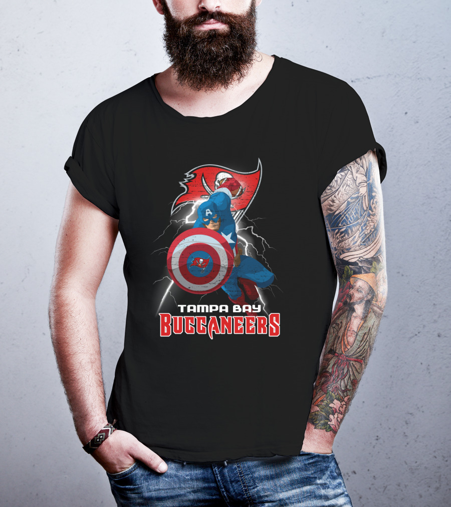 Captain America Tampa Bay Buccaneers Nfl Shield Lightning T-Shirt