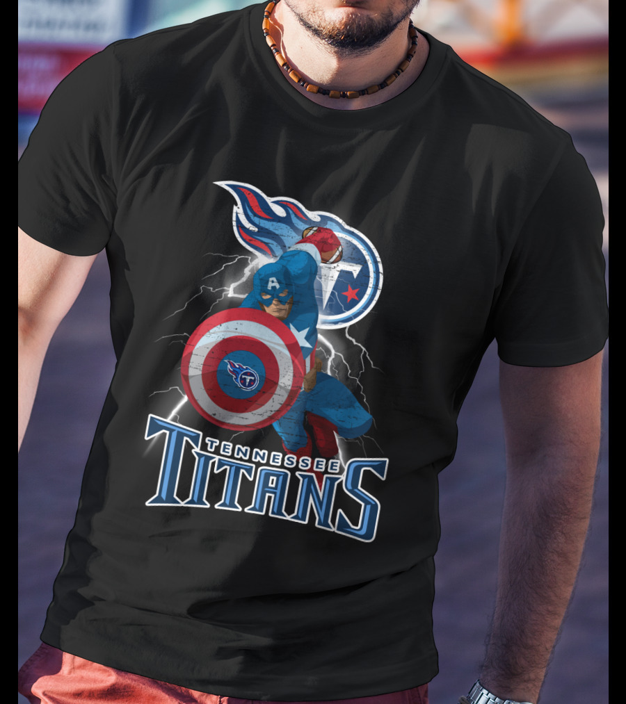 Tennessee Titans Captain America Nfl Crossover With Iconic Shield T-Shirt