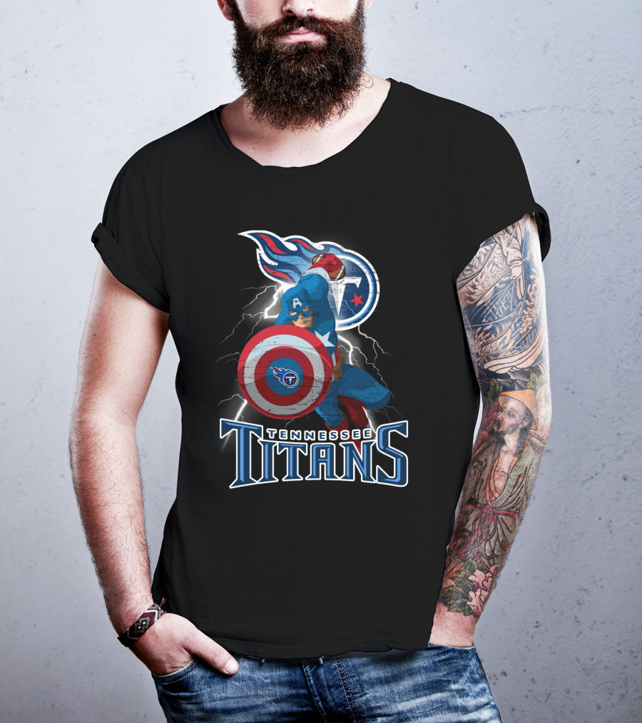 Tennessee Titans Captain America Nfl Crossover With Iconic Shield T-Shirt