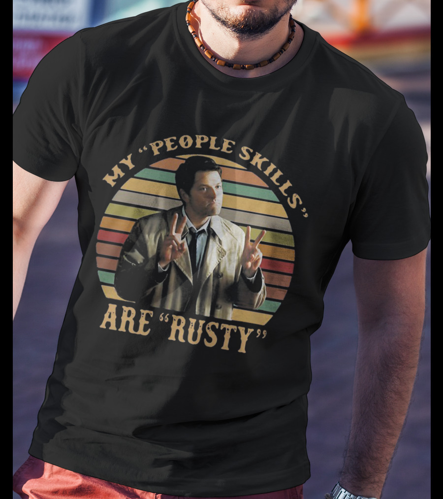 My People Skills Are Rusty Castiel Vintage Rainbow Stripes T-Shirt