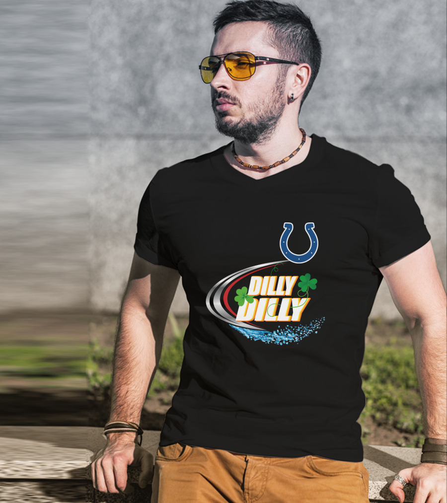 Dilly Dilly Indianapolis Colts Logo With Shamrocks And Splash Elements T-Shirt
