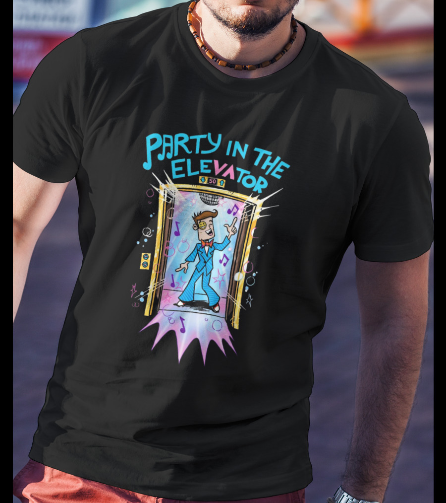 Fgteev Party In The Elevator Fun Cartoon Character Dancing With Music Notes And Disco Vibes T-Shirt