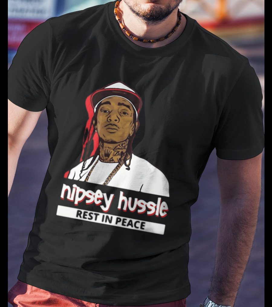 Nipsey Hussle Rest In Peace Black And White Portrait With Red Highlight T-Shirt