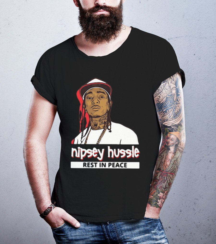 Nipsey Hussle Rest In Peace Black And White Portrait With Red Highlight T-Shirt