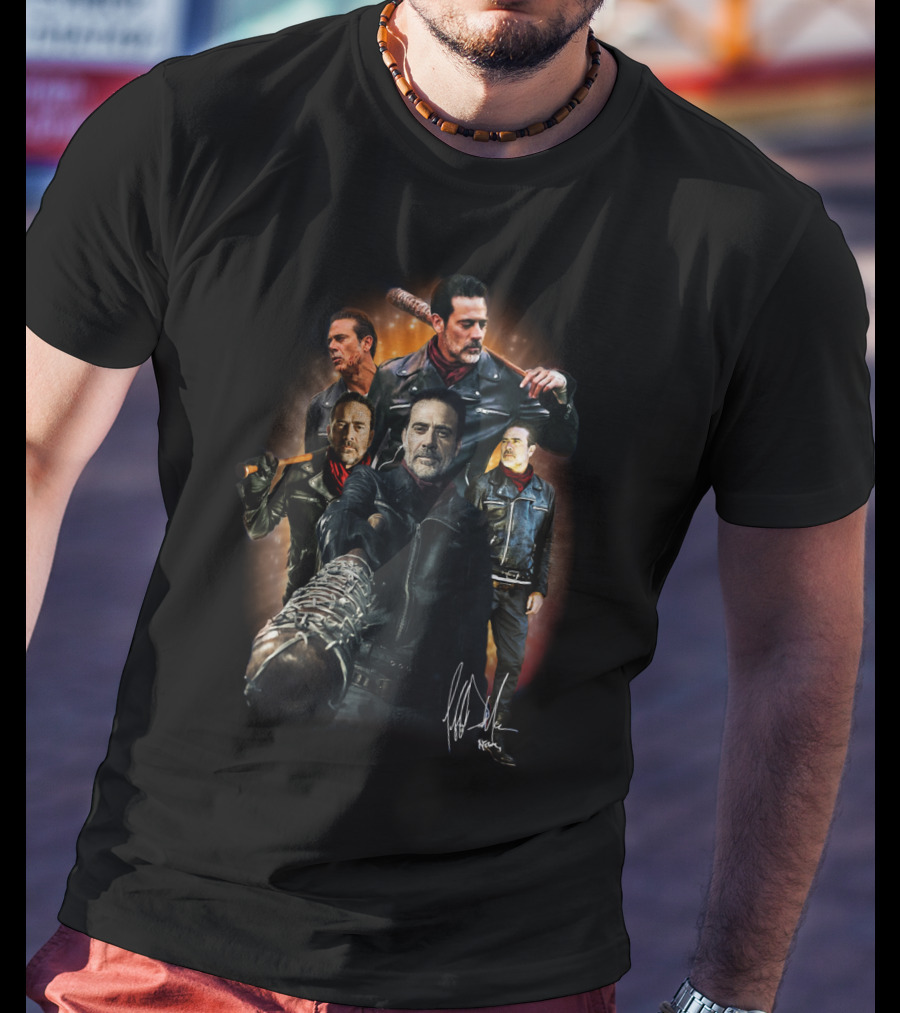 The Walking Dead Negan Character And Signature Collage With Lucille Bat T-Shirt