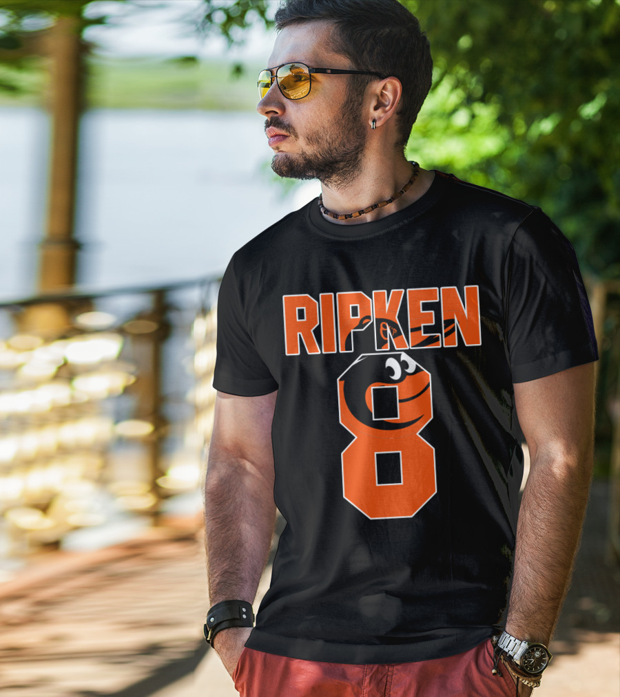 Ripken 8 Baltimore Orioles Cal Ripken Jr Majestic Baseball Number T-Shirt
