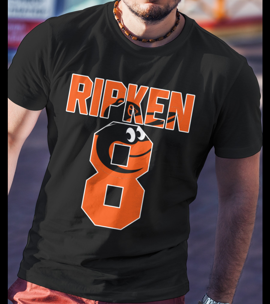Ripken 8 Baltimore Orioles Cal Ripken Jr Majestic Baseball Number T-Shirt