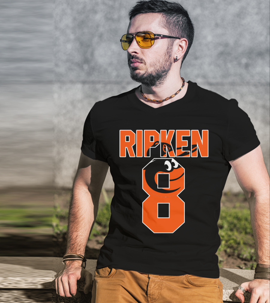Ripken 8 Baltimore Orioles Cal Ripken Jr Majestic Baseball Number T-Shirt