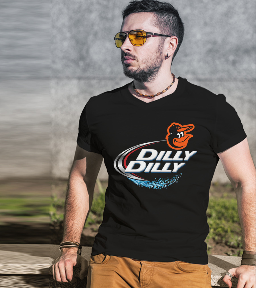 Baltimore Orioles Dilly Dilly Logo With Orioles Mascot And Water Splash Elements T-Shirt