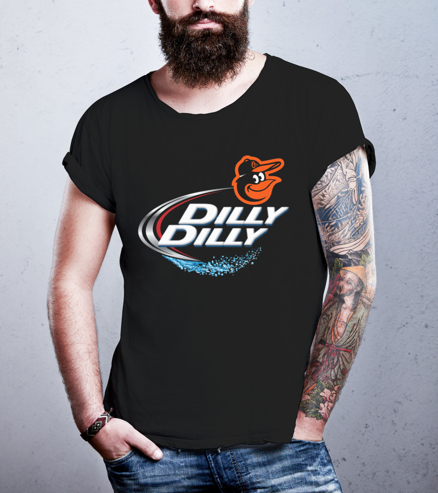 Baltimore Orioles Dilly Dilly Logo With Orioles Mascot And Water Splash Elements T-Shirt