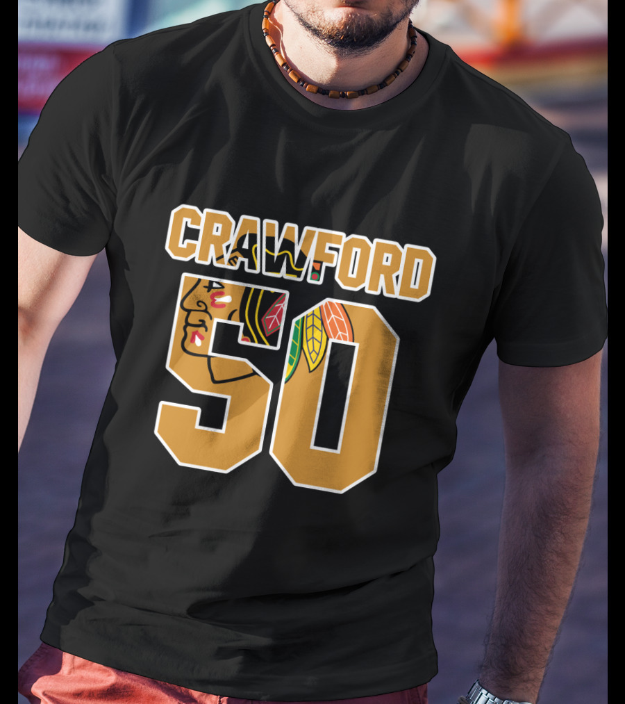 Crawford 50 Chicago Blackhawks NHL Hockey Goalie T-Shirt