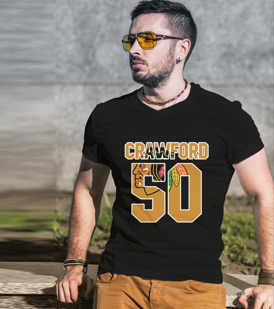 Crawford 50 Chicago Blackhawks NHL Hockey Goalie T-Shirt
