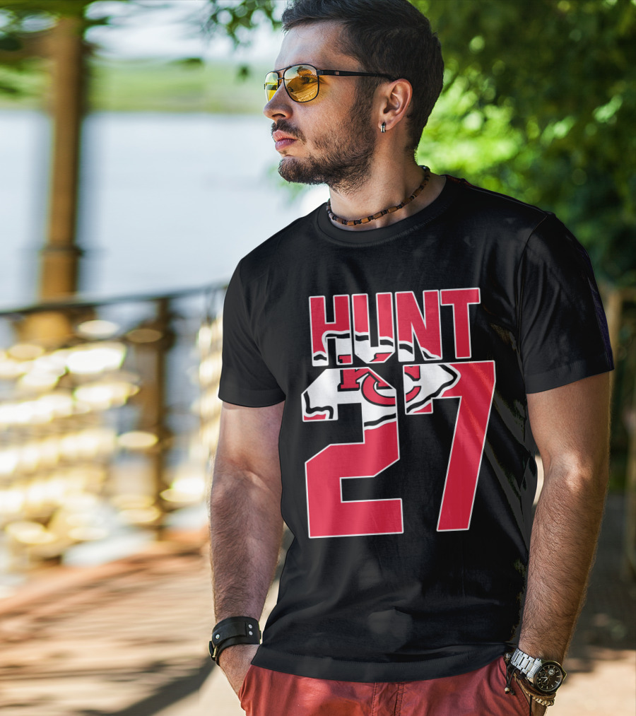 Hunt 27 Kansas City Chiefs Logo Kareem Hunt Game Jersey T-Shirt