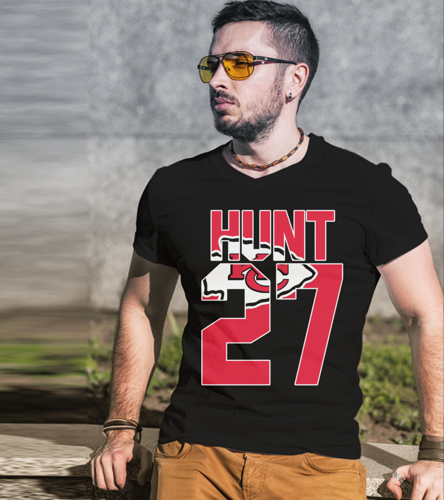 Hunt 27 Kansas City Chiefs Logo Kareem Hunt Game Jersey T-Shirt