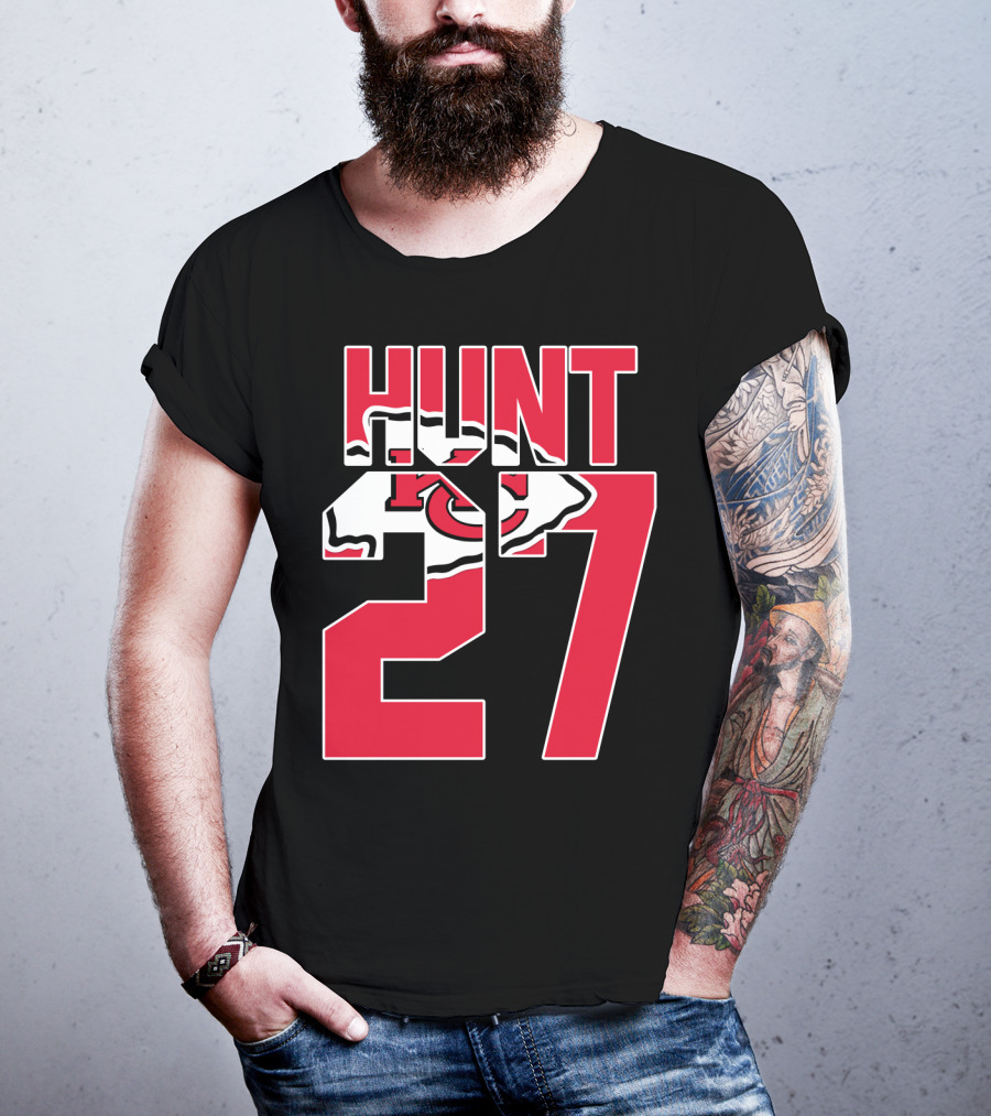 Hunt 27 Kansas City Chiefs Logo Kareem Hunt Game Jersey T-Shirt