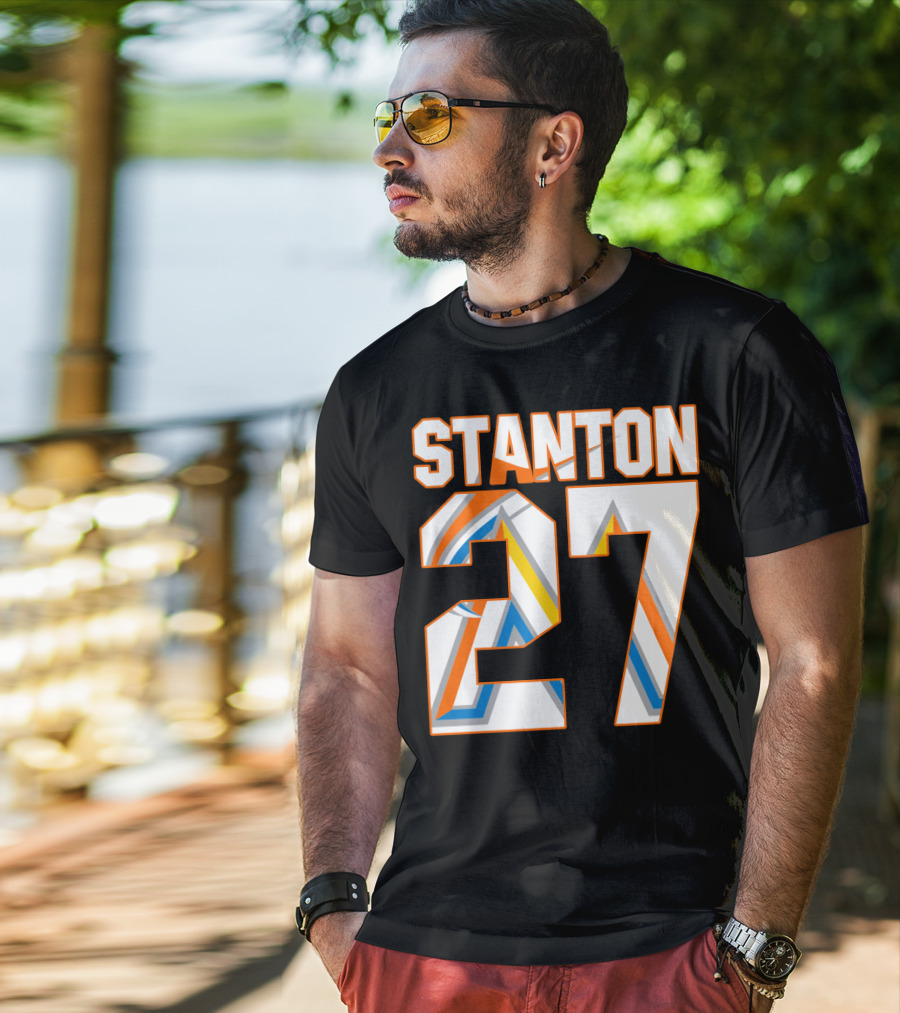 Stanton 27 Miami Marlins Geometric Pattern Jersey T-Shirt