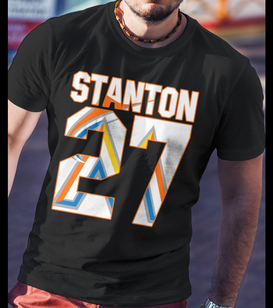 Stanton 27 Miami Marlins Geometric Pattern Jersey T-Shirt