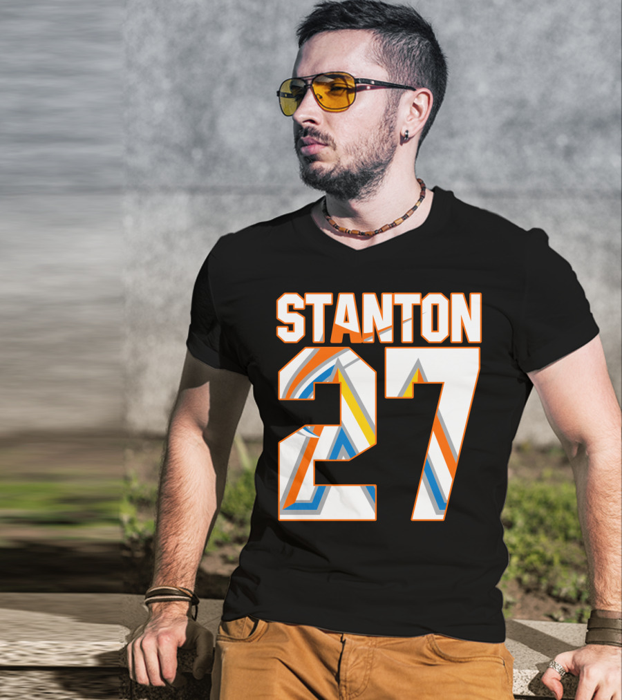 Stanton 27 Miami Marlins Geometric Pattern Jersey T-Shirt